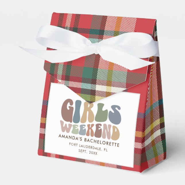 Bachelorette Party Girls Weekend Plaid 70s Retro Favour Box (Front Side)