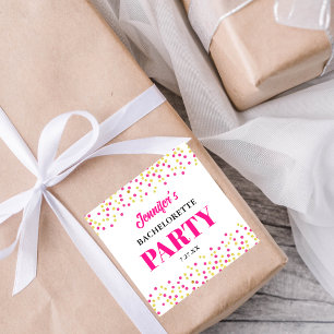 Bachelorette Party Glam Pink Gold Dots Square Sticker