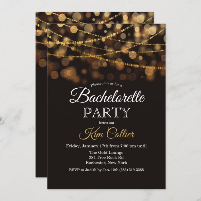 Bachelorette Party Glitter Lights Invitation (Front/Back)