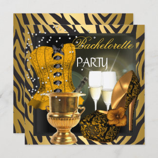Bachelorette Party Gold Black Corset Shoes Invitation