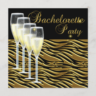 Bachelorette Party Gold Champagne Black Invitation