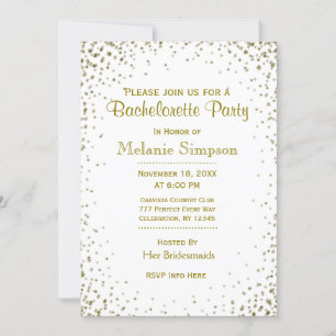 Bachelorette Party   Gold Confetti Invitation