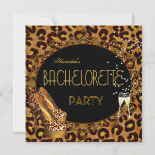 Bachelorette Party Gold Leopard Black Shoes 5 Invitation
