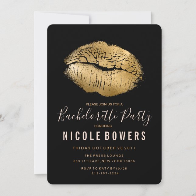 Bachelorette Party Gold Lips Invitation (Front)