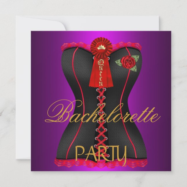 Bachelorette Party Gold Magenta Black Red Corset Invitation (Front)
