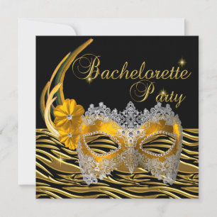 Bachelorette Party Gold Mask Black Invitation