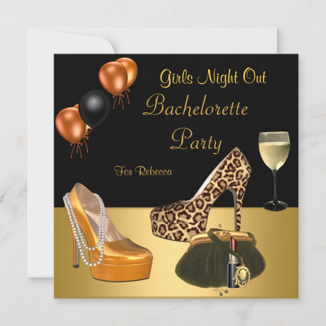 Bachelorette Party Gold Shoes Hi Heels Wine Glass Invitation (Front)