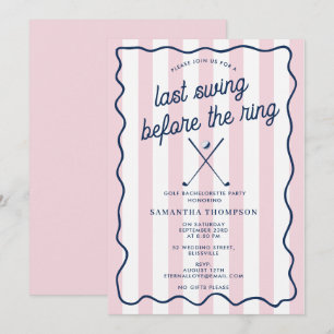 Bachelorette Party Golf Bach Retro Stripes Pink Invitation