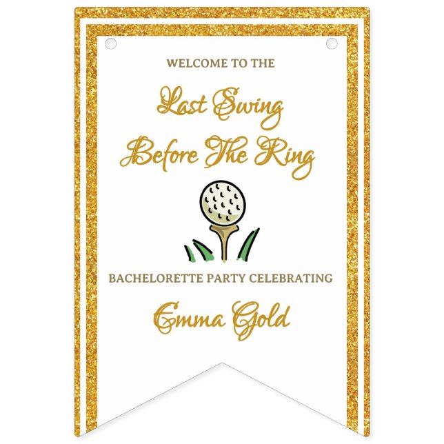 Bachelorette Party Golf Gold Glitter & White Bunting (First Flag)