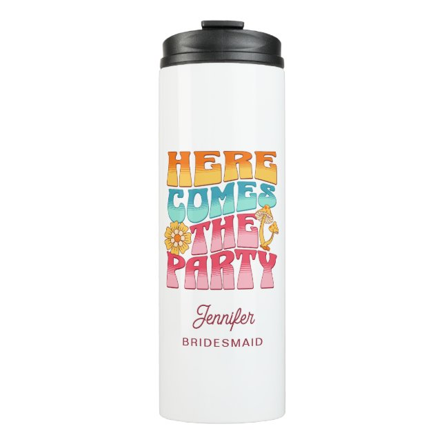 Bachelorette Party Groovy Retro Wavy Bridesmaid Thermal Tumbler (Front)