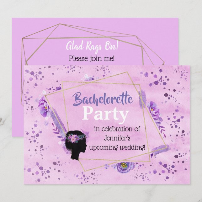 Bachelorette Party Head Silhouette Lilac Tones Invitation (Front/Back)