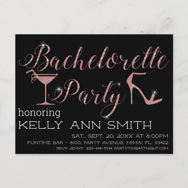Bachelorette party invitation design postcard (Front)