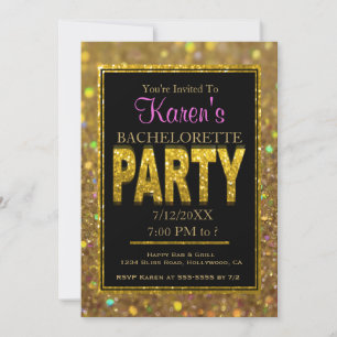 Bachelorette Party Invitation   Gold Glitter