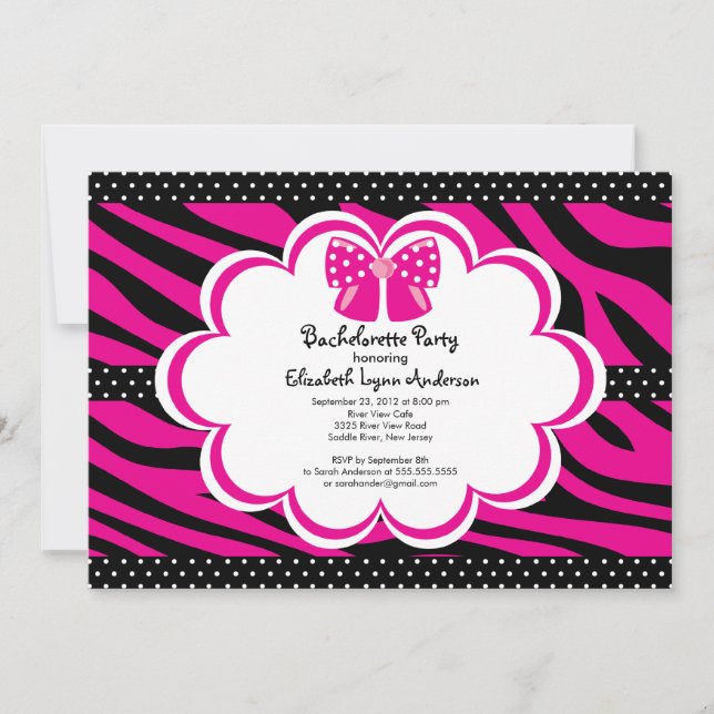 Bachelorette Party Invitation Pink Black Zebra (Front)