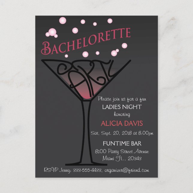 Bachelorette party invitation postcard (Front)
