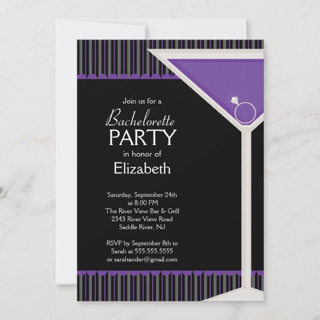 Bachelorette Party Invitation Purple Martini Glass (Front)