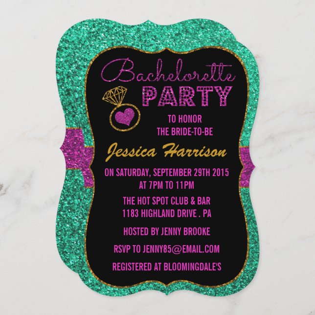 Bachelorette Party Invitations - Glitter Effect (Front/Back)
