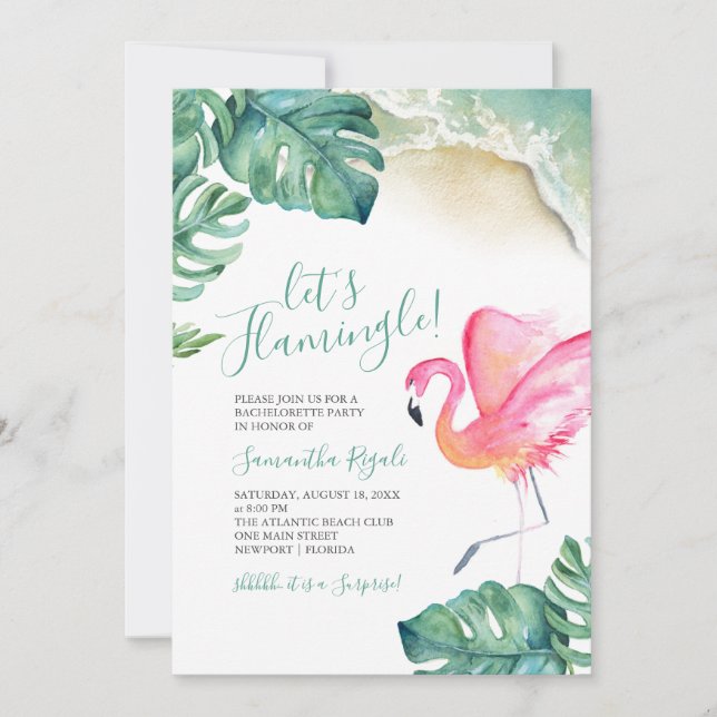 Bachelorette Party Invitations Tropical Famingo (Front)