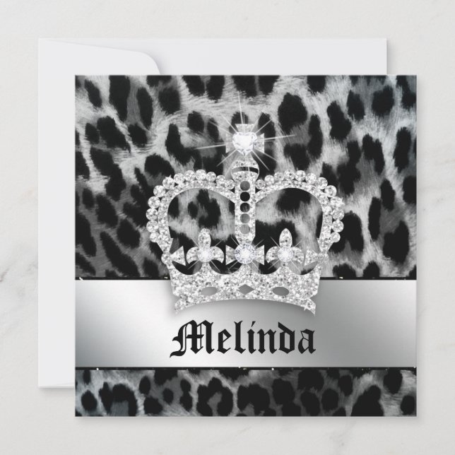 Bachelorette Party Invite Leopard Black Crown (Front)