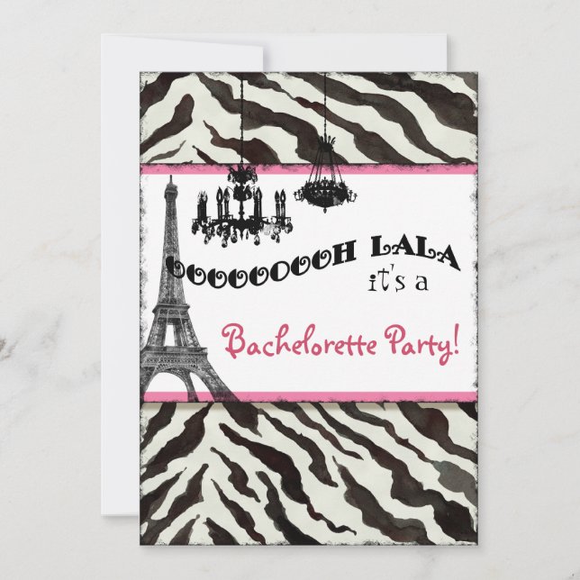Bachelorette Party Invite Zebra, Eiffel Tower (Front)