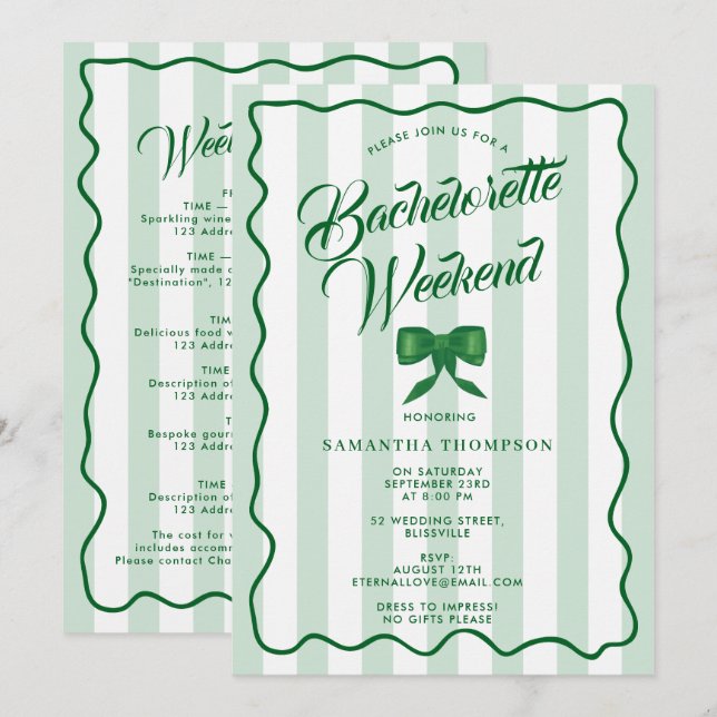 Bachelorette Party Itinerary Bach Weekend Bow Invitation (Front/Back)