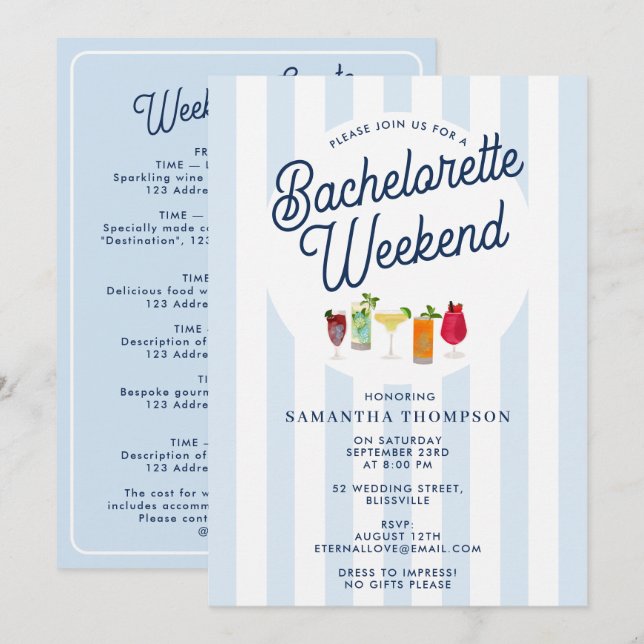 Bachelorette Party Itinerary Bach Weekend Retro Invitation (Front/Back)