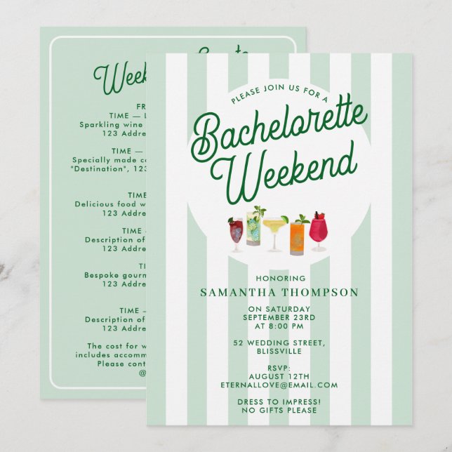 Bachelorette Party Itinerary Bach Weekend Retro Invitation (Front/Back)