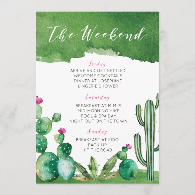 Bachelorette Party Itinerary - Palm Springs Program (Front)
