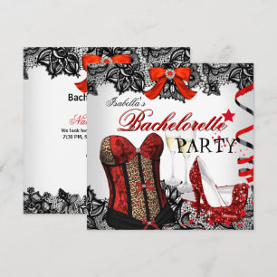 Bachelorette Party Lace Red Corset Champagne Invitation