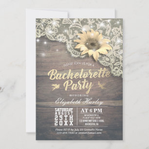 Bachelorette Party Lace Sunflower Barn Wood Lights Invitation