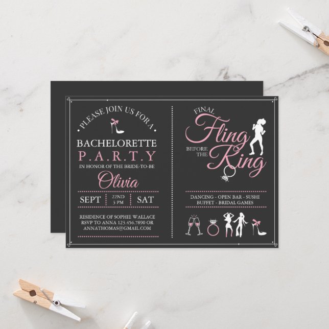 Bachelorette Party Last Fling Invitation (Front/Back In Situ)