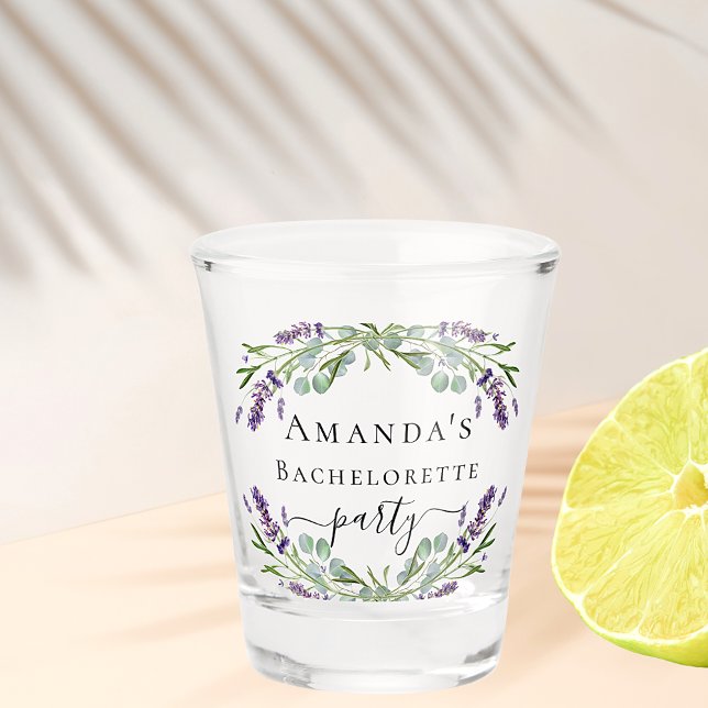 Bachelorette party lavender eucalyptus greenery shot glass (Creator Uploaded)