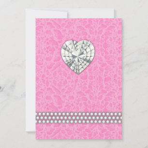 Bachelorette Party leopard Pearl Lace Heart Pink 2 Invitation
