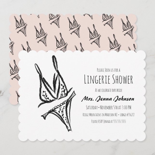 Bachelorette Party Lingerie Bridal Shower Lace Invitation (Front/Back)
