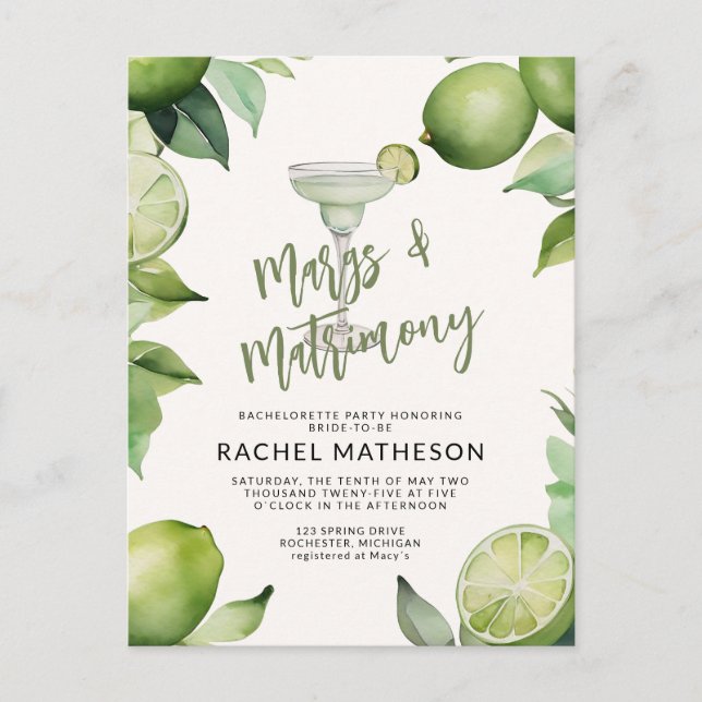 Bachelorette party margs and matrimony postcard (Front)