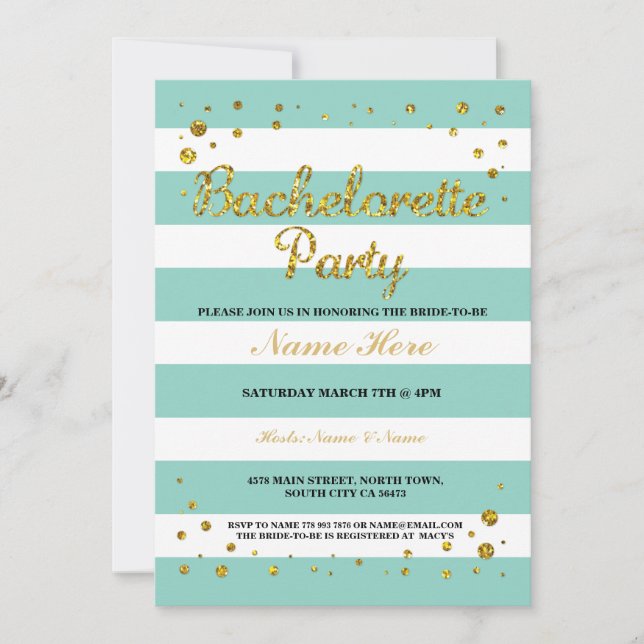 Bachelorette Party Mint Green Stripe Invitation (Front)