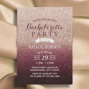 Bachelorette Party Modern Burgundy Rose Gold Ombre Invitation