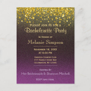Bachelorette Party   Modern Gold and Purple Card