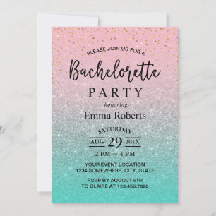 Bachelorette Party Modern Pink Silver Teal Glitter Invitation