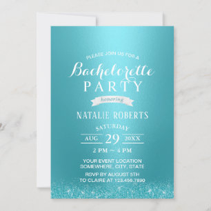 Bachelorette Party Modern Turquoise Glitter Invitation
