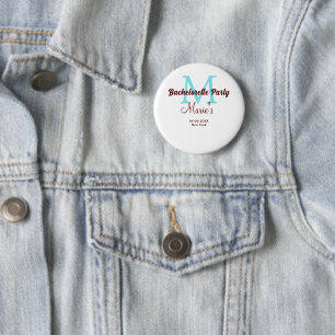 bachelorette party monogram add name date place si 6 cm round badge