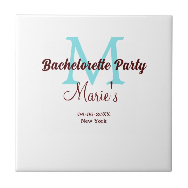 bachelorette party monogram add name date place si ceramic tile (Front)