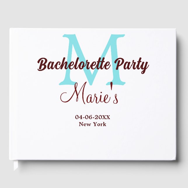 bachelorette party monogram add name date place si guest book (Front)