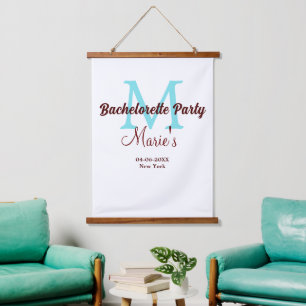 bachelorette party monogram add name date place si hanging tapestry