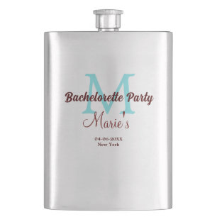 bachelorette party monogram add name date place si hip flask