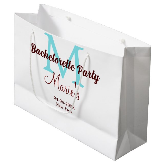 bachelorette party monogram add name date place si large gift bag (Front Angled)
