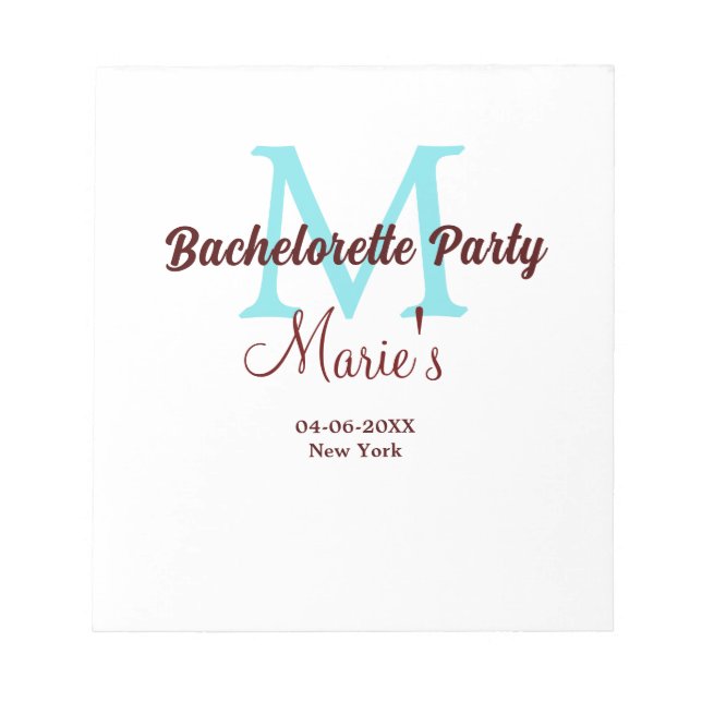 bachelorette party monogram add name date place si notepad (Front)