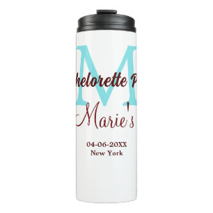 bachelorette party monogram add name date place si thermal tumbler