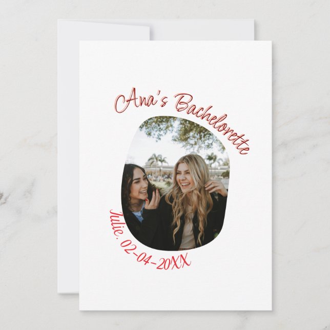 bachelorette party photo name date simple circular invitation (Front)