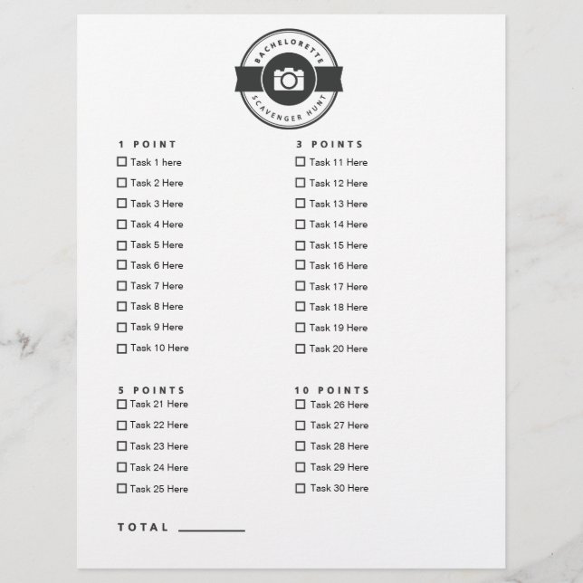 Bachelorette Party Photo Scavenger Hunt Game (Front)